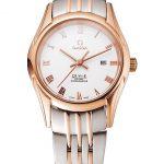 Omega De Ville Ladies White Dial Rose Gold Case Two Tone Bracelet 1453782