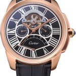 Cartier Calibre Tourbillon Black Dial Gold Case Black Leather Strap  622754