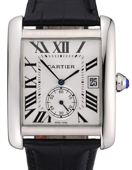 Cartier Tank MC White Dial Stainless Steel Case Black Leather Strap  622576