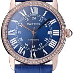 Swiss Cartier Ronde Solo Gold Diamond Case Blue Dial Roman Numerals  622208