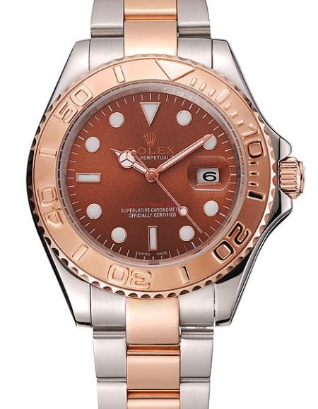 Rolex Yacht Master Rose Gold Dial Two Tone Stainless Steel Bracelet 1453864