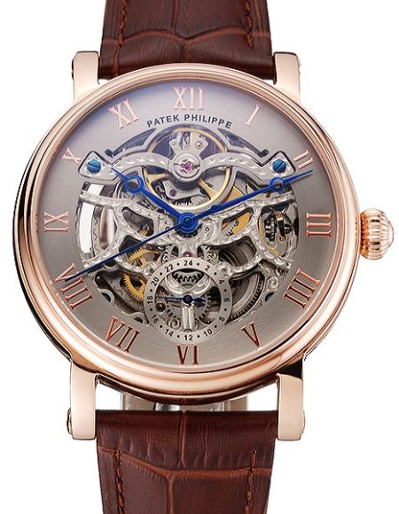 Patek Philippe Grand Complications Gray Skeleton Dial Rose Gold Case Brown Leather Strap 1453807