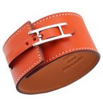 Hermes Hapi Wide Orange Leather Silver Hardware Bracelet 700596