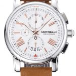 Montblanc Chronograph White Dial Brown Suede Leather Bracelet Silver Case 1454115