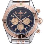 Breitling Chronomat Black Dial Rose Gold Bezel And Subdials Stainless Steel Case Two Tone Bracelet