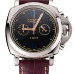 Panerai Radiomir 8 Days Chronograph Black Dial Stainless Steel Case Plum Leather Strap 1453795