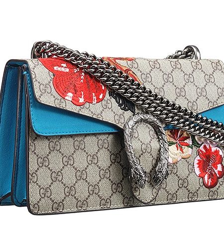 Gucci Dionysus GG Supreme Canvas Flower Detail And Blue Suede Trim 18927100