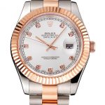 Swiss Rolex Datejust White Dial Rose Gold Bezel Stainless Steel Case Two Tone Bracelet