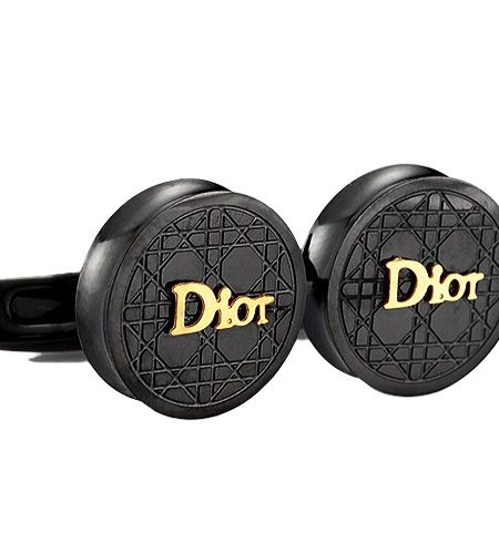Christian Dior Cannage Motif Round Black Cufflinks  700656