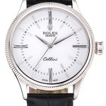 Swiss Rolex Cellini Time Silver Case White Dial Black Leather Bracelet   622653