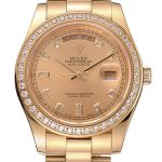 Swiss Rolex Day-Date Champagne Dial Diamond Bezel Gold Bracelet 1454099