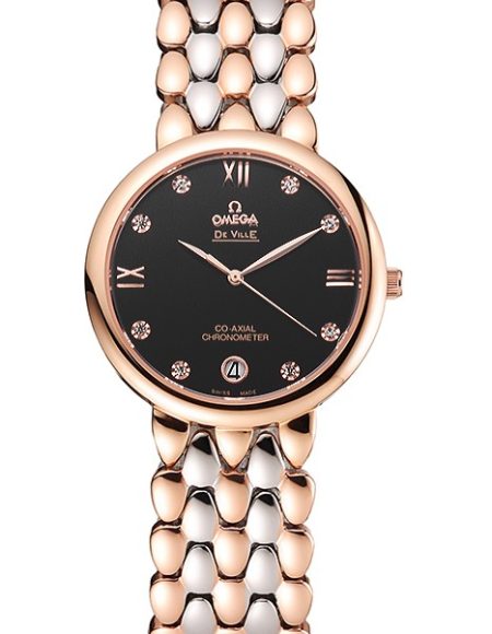 Omega De Ville Prestige Dark Grey Dial With Diamonds Rose Gold Case Two Tone Bracelet