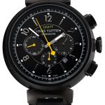 Louis Vuitton Tambour LV277 Chronograph Black Dial Black PVD Case Black Rubber Strap