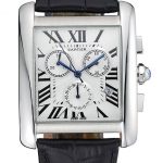 Cartier Tank MC White Dial Stainless Steel Case Black Leather Bracelet  622689