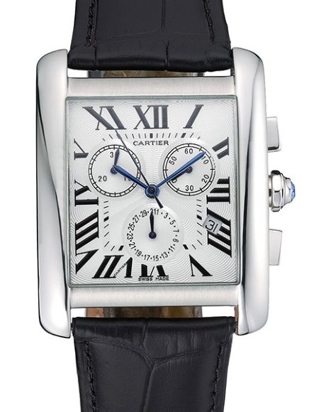 Cartier Tank MC White Dial Stainless Steel Case Black Leather Bracelet  622689