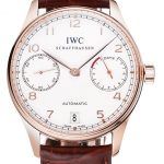 Swiss IWC Portuguese White Dial Gold Numerals Gold Case Brown Leather Bracelet 1453916