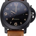 Panerai Luminor 1950 GMT Ceramica Black Dial Matte Black Case Brown Suede Leather Strap