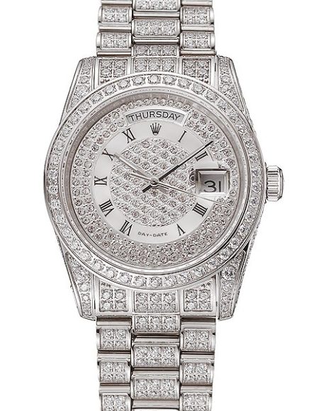 Swiss Rolex Day-Date Diamond Pave Dial Diamond Case Diamond Bracelet 1453950