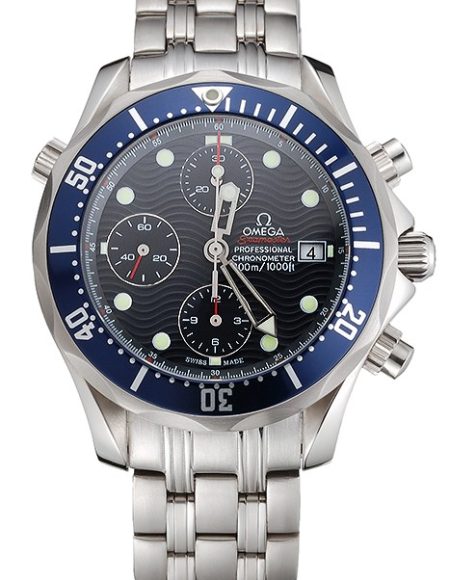 Swiss Omega Seamaster Chronograph 300m Blue Dial Blue Bezel Stainless Steel Case And Bracelet