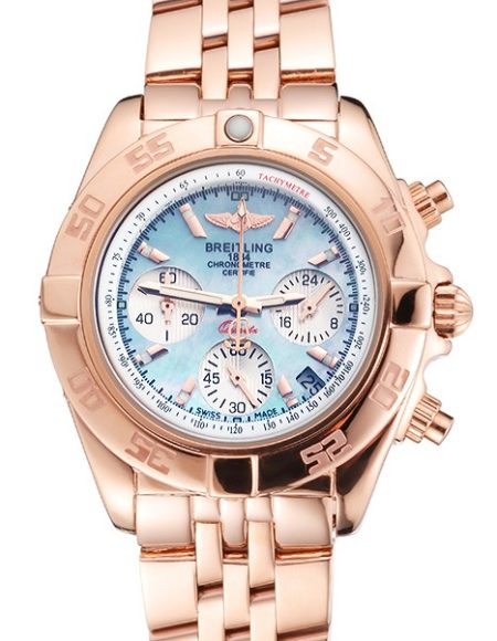 Breitling Chronomat Quartz Light Blue Dial Rose Gold Case And Bracelet