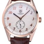 Tag Heuer Carerra Calibre 6 White Dial Red Numbers Brown Leather Band  622161