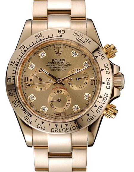Rolex Cosmograph Daytona Brown Dial Diamond Numerals Gold Case And Bracelet 1454245