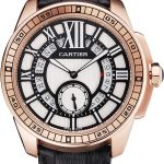 Cartier Calibre De Cartier Small Seconds Black And White Dial Rose Gold Case Black Leather Strap
