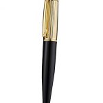 Cartier Gold Rimmed Gold Grooved Upper Body Black Ballpoint Pen  622765
