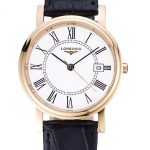 Longines La Grande Classique Round White Dial Gold Case Black Leather Band    622382