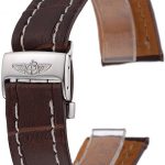 Breitling Brown Leather White Stitching Bracelet  622604