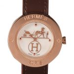 Hermes Classic MOP Dial Brown Leather Bracelet 801389