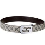 Gucci Replica Rectangular Silver Double G Buckle Reversible Monogram Belt