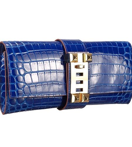 Hermes Medor Crocodile Leather Blue Clutch 18926678