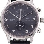 IWC Portugieser Chronograph Black Diamond Dial Black Leather Bracelet