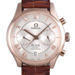 Omega DeVille Rose Gold Bezel with White Dial and Brown Leather Strap  621570