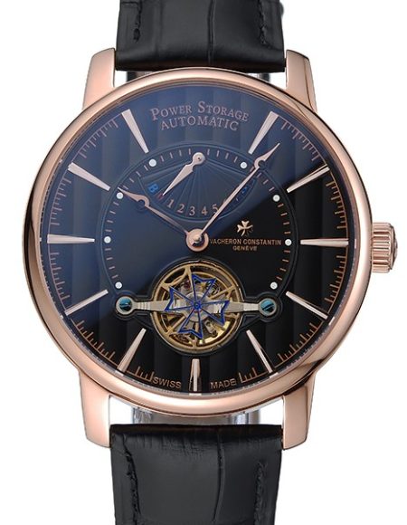 Vacheron Constantin Tourbillion Power Reserve Black Dial Gold Case Black Leather Bracelet  1454271
