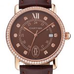 Cartier Ronde Solo Brown Dial Diamond Hour Marks And Bezel Rose Gold Case Brown Leather Strap