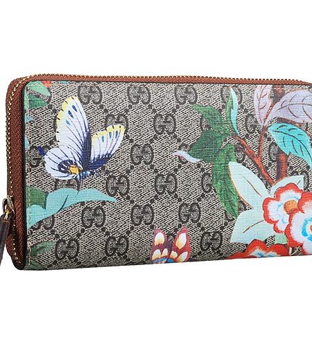 Gucci Tian GG Supreme Canvas Zip Around Wallet With Brown Trim 18927128