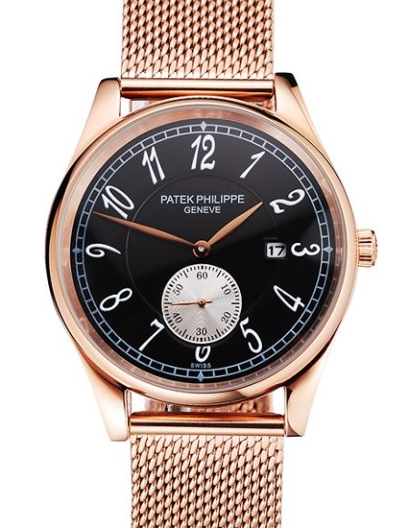 Patek Philippe Calatrava Small Seconds Black Dial Rose Gold Case And Bracelet