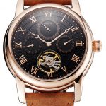 Patek Philippe Grand Complications Day Date Tourbillon Black Dial Rose Gold Case Brown Suede Leather Strap 1453814