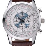 Breitling Transocean Chronograph Unitime White Dial Stainless Steel Case Brown Leather Bracelet 622244