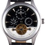 Jaeger Lecoultre Tourbillon  Perpetuel Silver Bezel Black Leather Band  621614