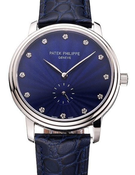 Patek Philippe Calatrava Blue Guilloche Dial Stainless Steel Case Blue Leather Strap