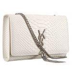 Saint Laurent Kate Monogram Tassel Python Leather Silver Hardware White Medium Bag 18926861