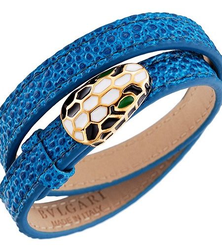Bvlgari Serpenti Blue Leather Gold Hardware Bracelet 700524