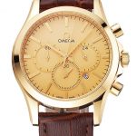 Omega Chronograph Gold Dial Gold Case Brown Leather Strap