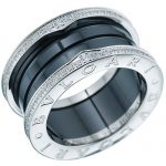 Bvlgari B.zero1 4-band Black Ceramic center diamond silver ring 700841