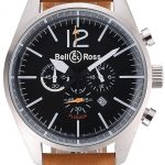 Bell and Ross BR126 Flyback Black Dial Silver Case Brown Suede Leather Strap