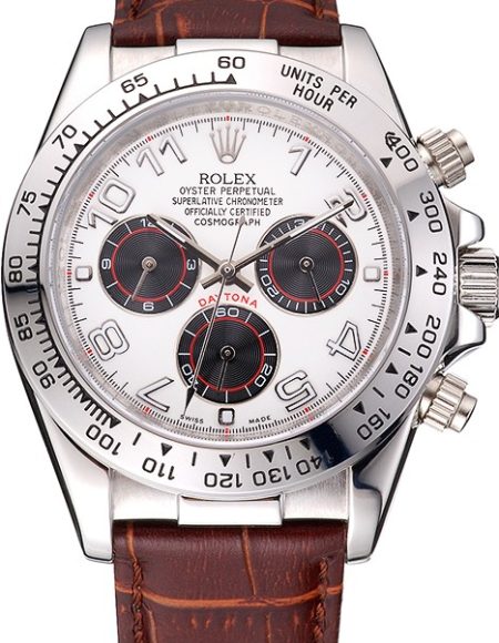 Rolex Daytona Stainless Steel Case White Dial Brown Leather Strap