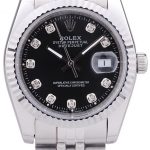 Rolex Datejust Black Dial Diamonds Ribbed Bezel 7458